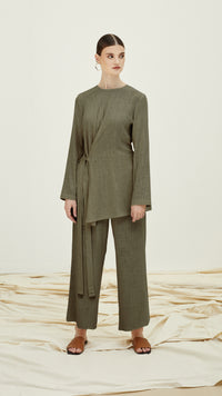 adelyn woman linen set olive green